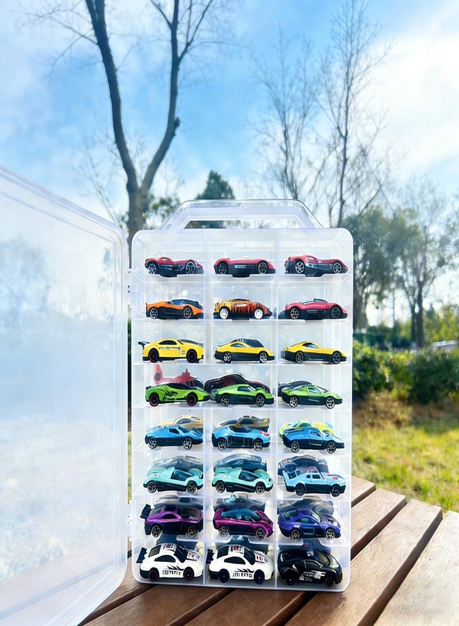 Enklogic Clear Double-Sided Toy Car Display Storage Case, 48 Compartments for 1:64 Scale Die-Cast Model Cars, Transparent Organizer Box with Handle, Case Only(Transparent-2 Pack) - Image 4